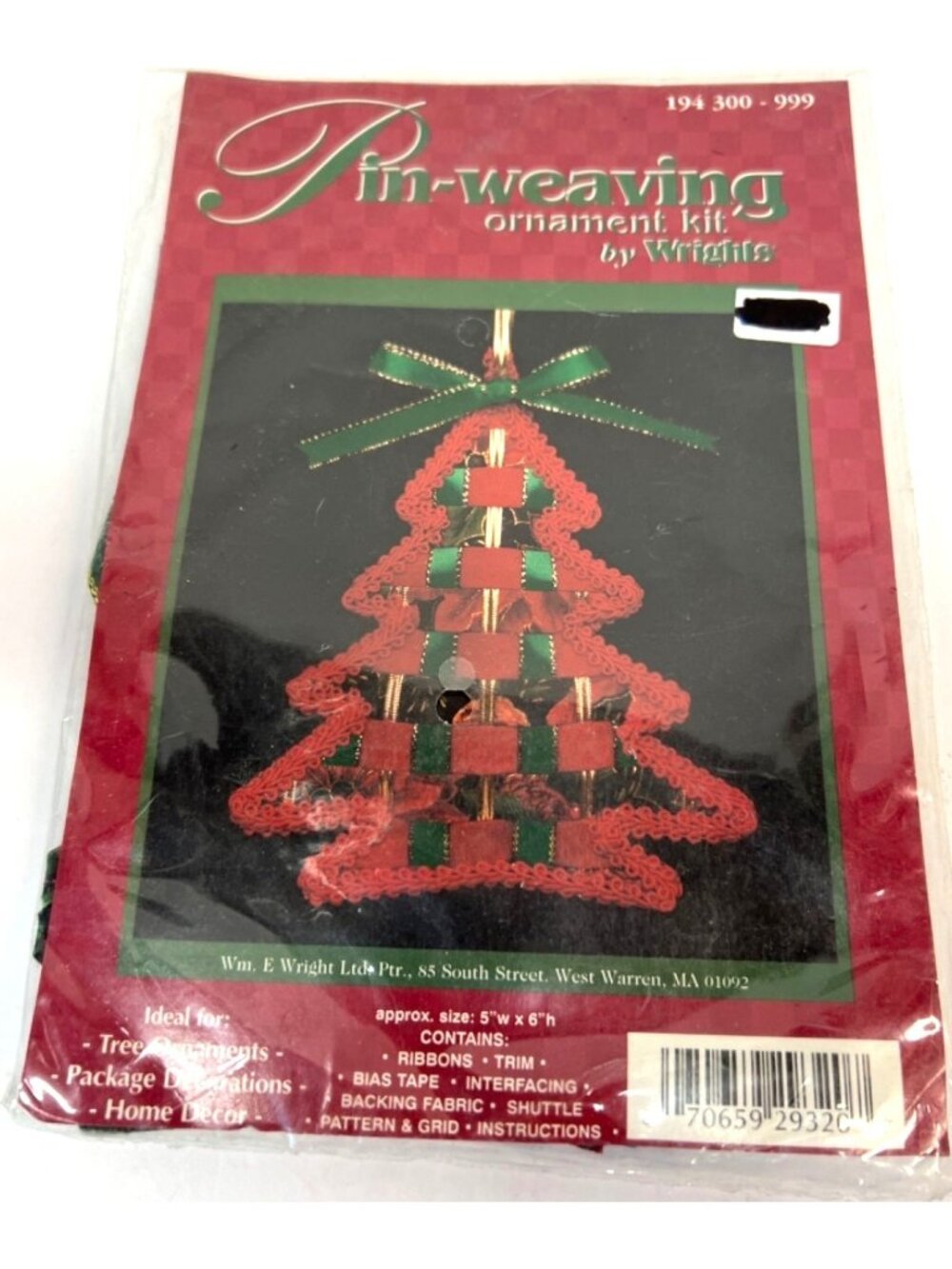 Christmas Tree Pin-Weaving Ornament Kit By Wrights - 5'' X 6"